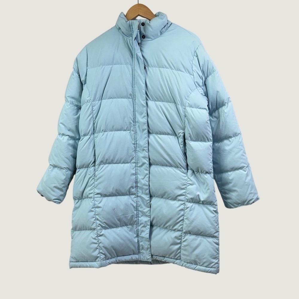 LL Bean Puffer 3/4 Coat Large Light Blue Goose Down Quilted Winter‎ Parka